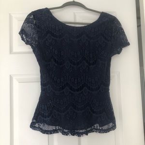 WOMENS CAP SLEEVE PEPLUM LACE TOP